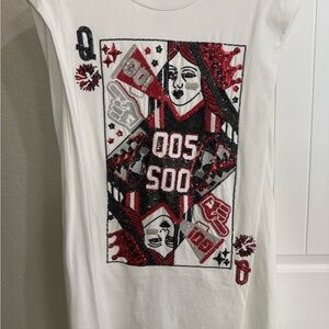 Queen of sparkle Embellished Playing Card Graphic Tee - White with Red & Black